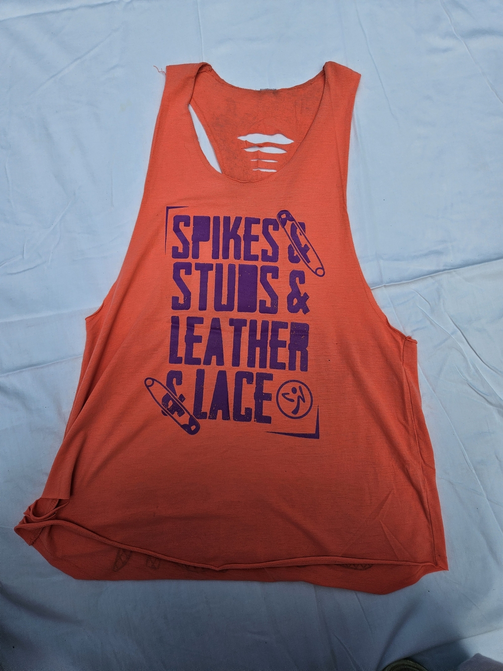 Women's Orange Graphic Muscle Tank - Spikes & Studs Print Zumba Wear